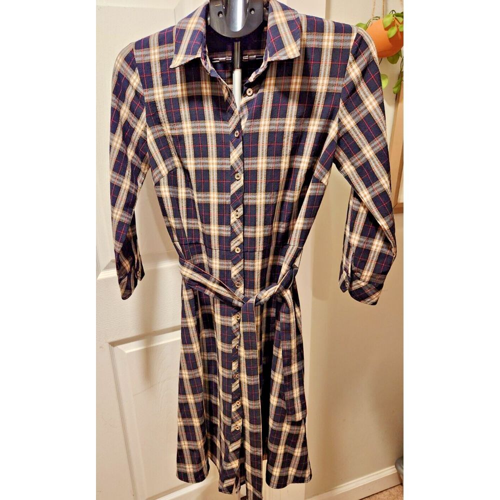 Tommy Hilfiger Small Women's Shirt Dress‎ Plaid Long Sleeve Button Down Belted
